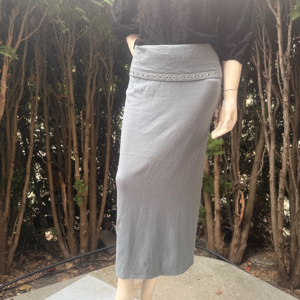 NWT Zara Knit Maxi Skirt Grommet Fold Over Waist Blue Grey Grunge Indie  M